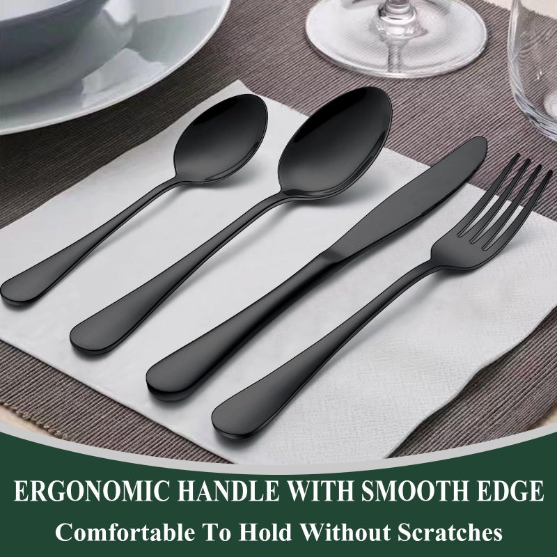 Wildone 20-Piece Black Silverware Set, Stainless Steel Flatware Cutlery Set Service for 4, Tableware Eating Utensils Include Knives/Forks/Spoons, Mirror Polished, Dishwasher Safe - Image 5